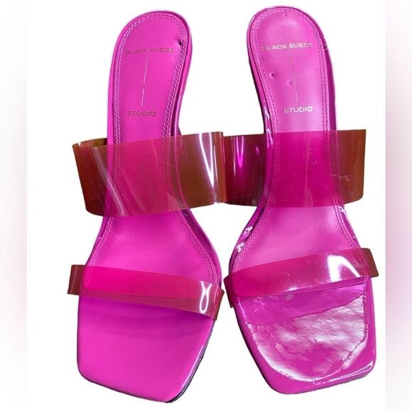 Black Suede Studio ODESSA Fuchsia Fedora Patent Leather Cut Out Wedge Sandals - Picture 6 of 16